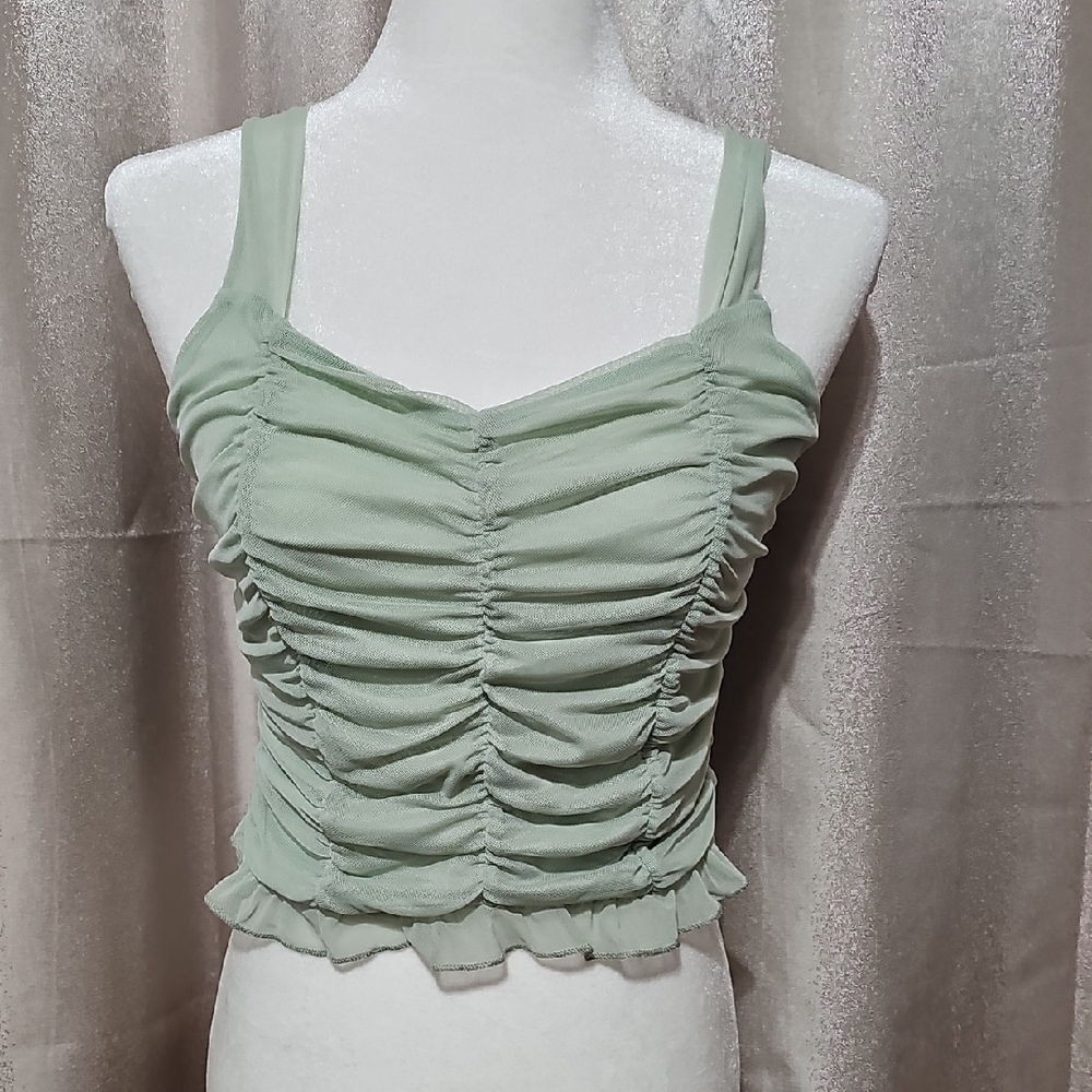 Green Ruched Fitted Tank Top